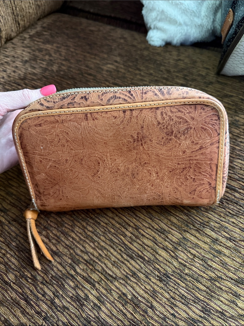 Embossed Brown Sally leather Wristlet Wallet - Picture 3 of 3